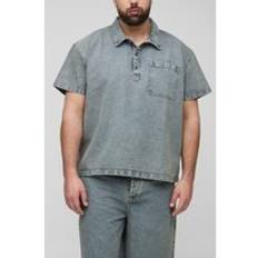 Mens Antique Wash Plus Oversized Washed Denim Short Sleeve Rugby Shirt