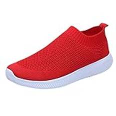 Damskor, sneakers, slip-on, promenadskor, dam, löparskor, dam, platta skor, klassiska sportskor, utomhus, sneakers, dam, träningsskor, sommarskor, fritidsskor för kvinnor, röd, 39 EU