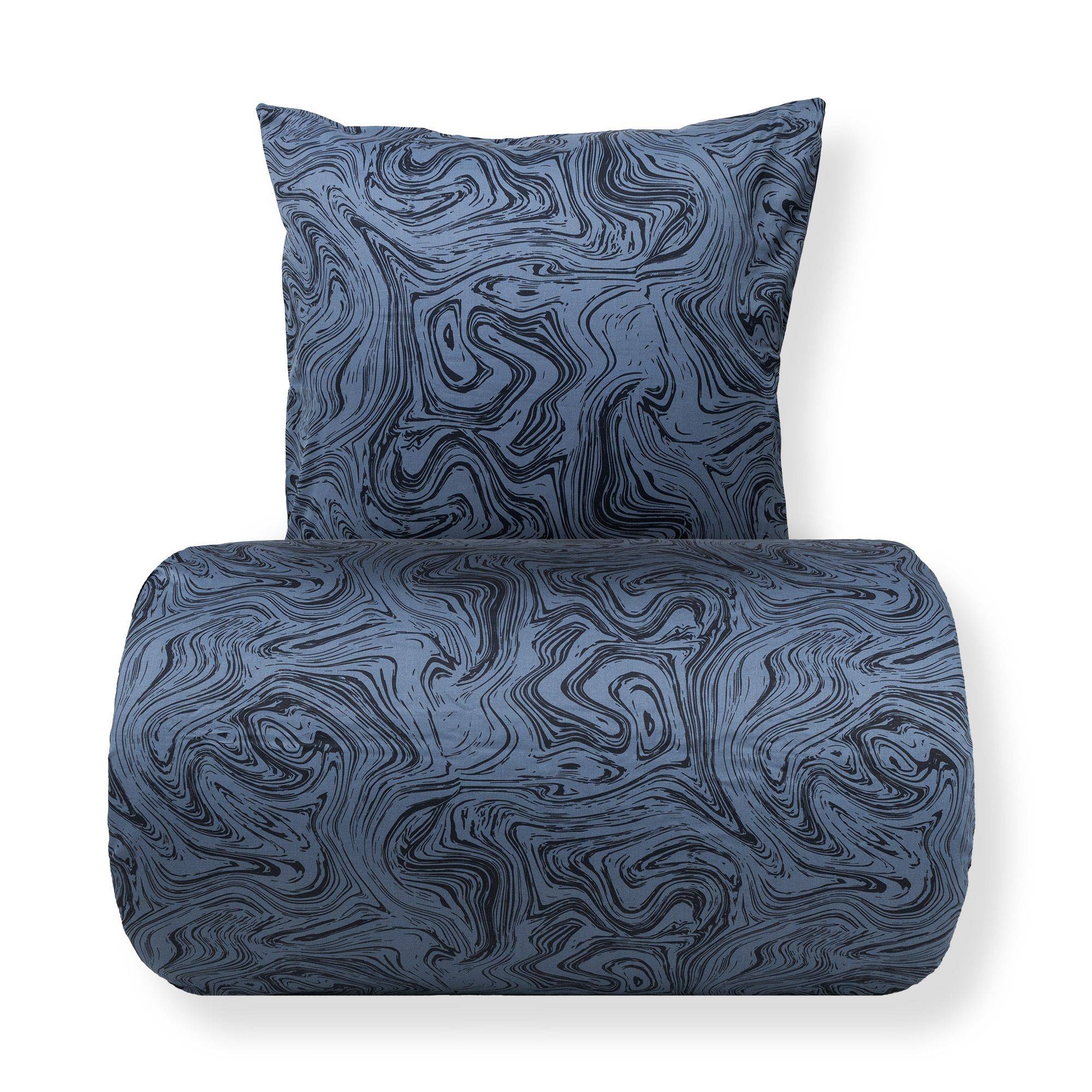 Dobbelt sengetøj 240x220 cm - Bomuldssatin - Mørkeblåt marble print