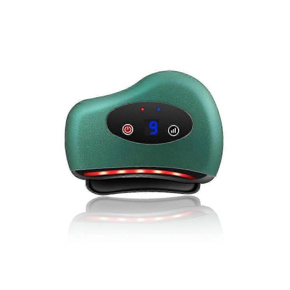 (9 Gears, Green) Smart Electric Gua Sha Massager Hot Compress Eye Massager Stone Heating Vibration Scraping Neck Face Skin Lifting Wrinkles Removal