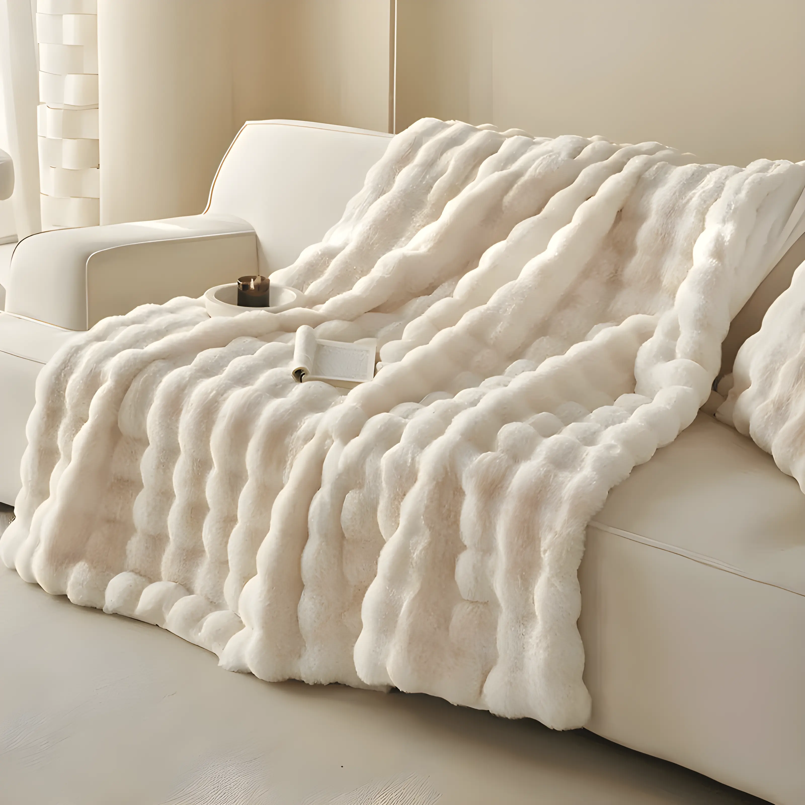 Lyxig Fluff Bubble - Filt för Ultimat Komfort - 160*200cm / Khaki