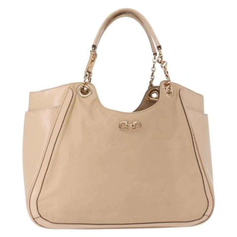 Salvatore Ferragamo Pre-owned Pre-owned Leather Tote - Vintage - Dame - Beige - ONE SIZE - Uld