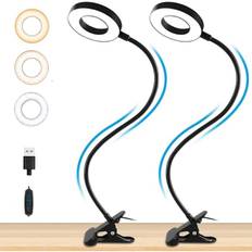 (2 pakker) Læselamper med klemmer, 3 farver 10 lysstyrker, USB kontorlampe 48 LED, 360° fleksibel svanekliplampe, klem lampe til bog øjne fo