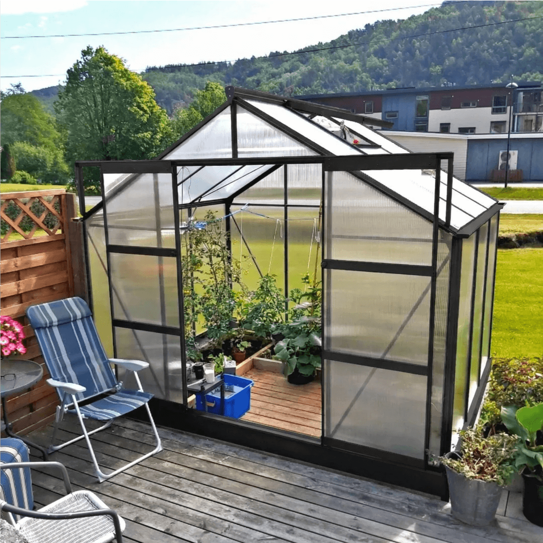 Drivhus Solid 6.5 M² - Ral 6009 army grøn / 4 mm hærdet glas komplet / Malet sokkel