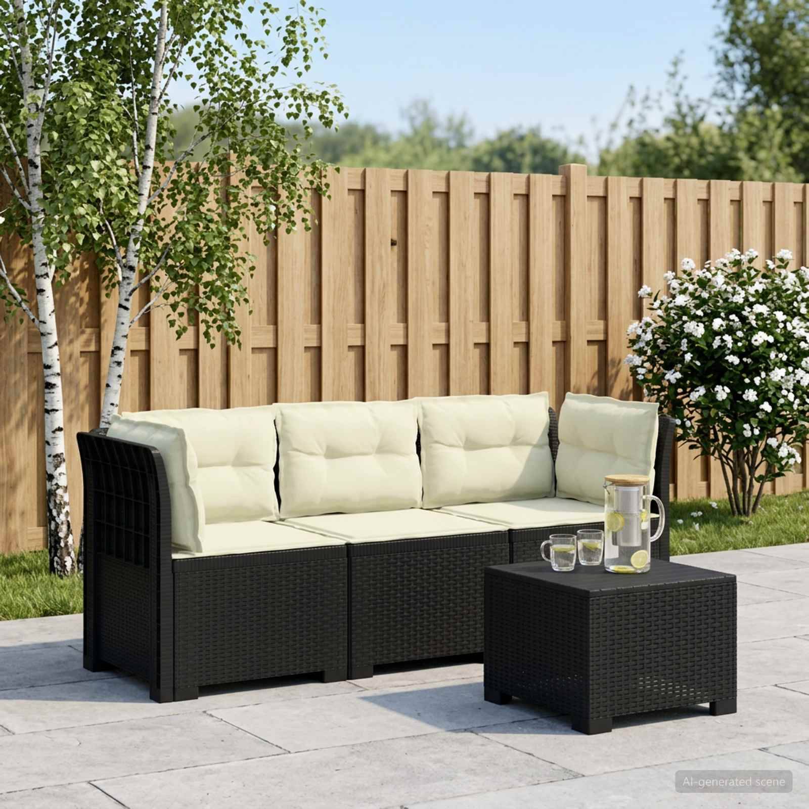 vidaXL 3-personers havensofa med puder i rattanlook PP Antracit