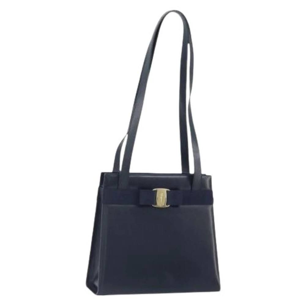 Salvatore Ferragamo Pre-owned Pre-owned Leather Skuldertaske - Vintage - Dame - Blå - ONE SIZE - Uld