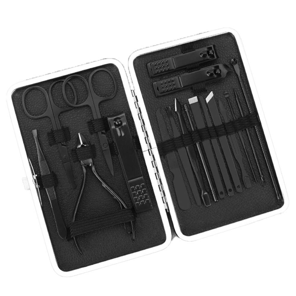 Luksus Manicure Pedicure Kit, Ergonomisk Design Rustfrit Stål Negleklipper til Mænd Kvinder, Professionelt Manicure Sæt med Bærbar Rejsepleje L