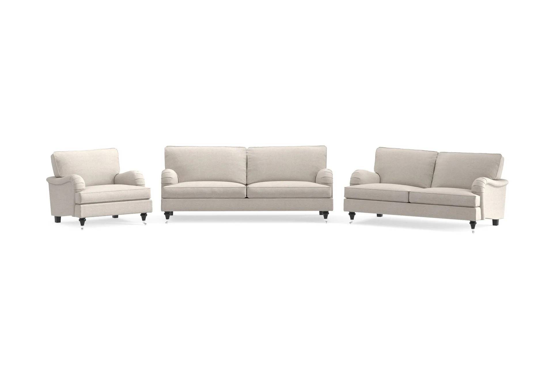 Howard Classic Sofagruppe 3-personers + 2-personers Sofa + Lænestol i Stof - Beige