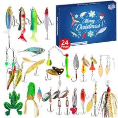 Adventskalender för män 2024 – Fiskekalender 2024, adventskalender med fisketillbehör, nedräkningskalender med fiskebeten för julen, 24 dagar, överraskningspresenter för fiskeentusiaster