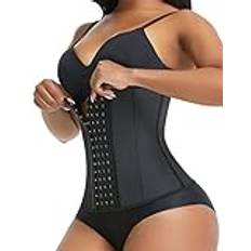 FeelinGirl Midjetränare Latexkorsett för Damer Midja Tränare med 9 Stålstruktur Träning Midja Cincher Sport Underbröstkorsett Midjeformare Magkontroll Plusstorlek med Hake av 4 rader-Svart M
