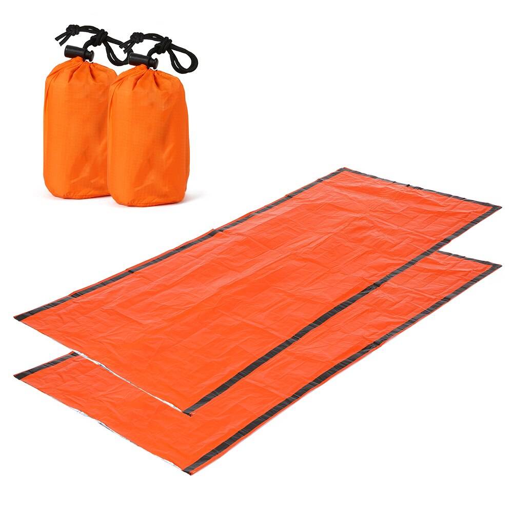 2 st nödfilt med kompressionssäck bärbar lätt nödsovsäck för campingresor vandring backpacking - orange