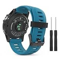 MoKo Klockarmband, kompatibelt med Garmin Fenix 3/3 HR, mjukt silikonarmband, ersättningsarmband för Fenix 5X/5X Plus/Tactix Charlie/Descent Mk1/Quatix 3, blått