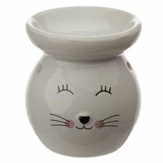 Katt Aromalampa i Keramik Vit