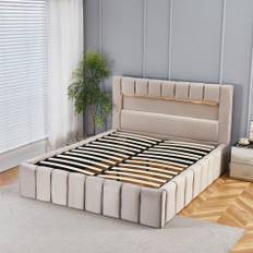 Louis dubbelsäng med led-belysning 160 x 200 cm - Beige sammet