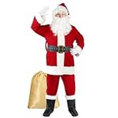 Gardentime jultomtekostym för män tomtedräkt vuxen 10 st jul deluxe röd sammet outfit jul högtid fest cosplay