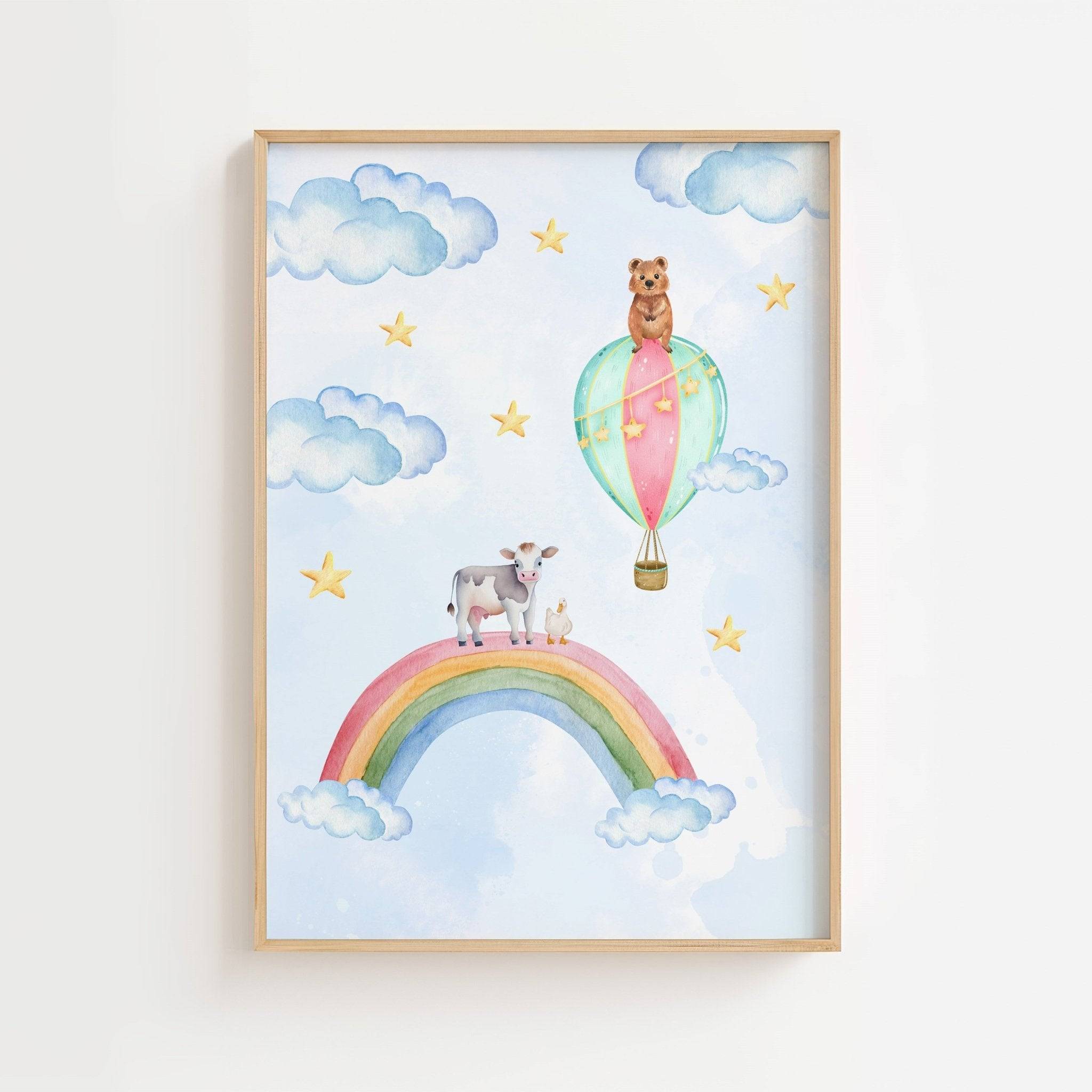 Regnbåge och luftballong poster-30x40 cm / 12x16″ / Premium Matte Paper Wooden Framed Poster / White frame