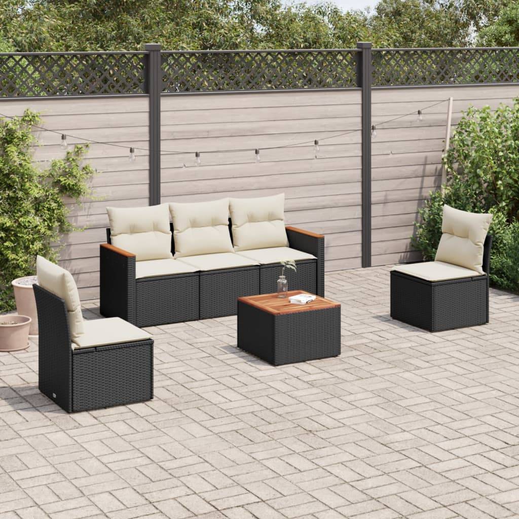 Sofasæt Til Haven 5 Dele Med Hynder Polyrattan - Sort og cremefarvet / Med bord