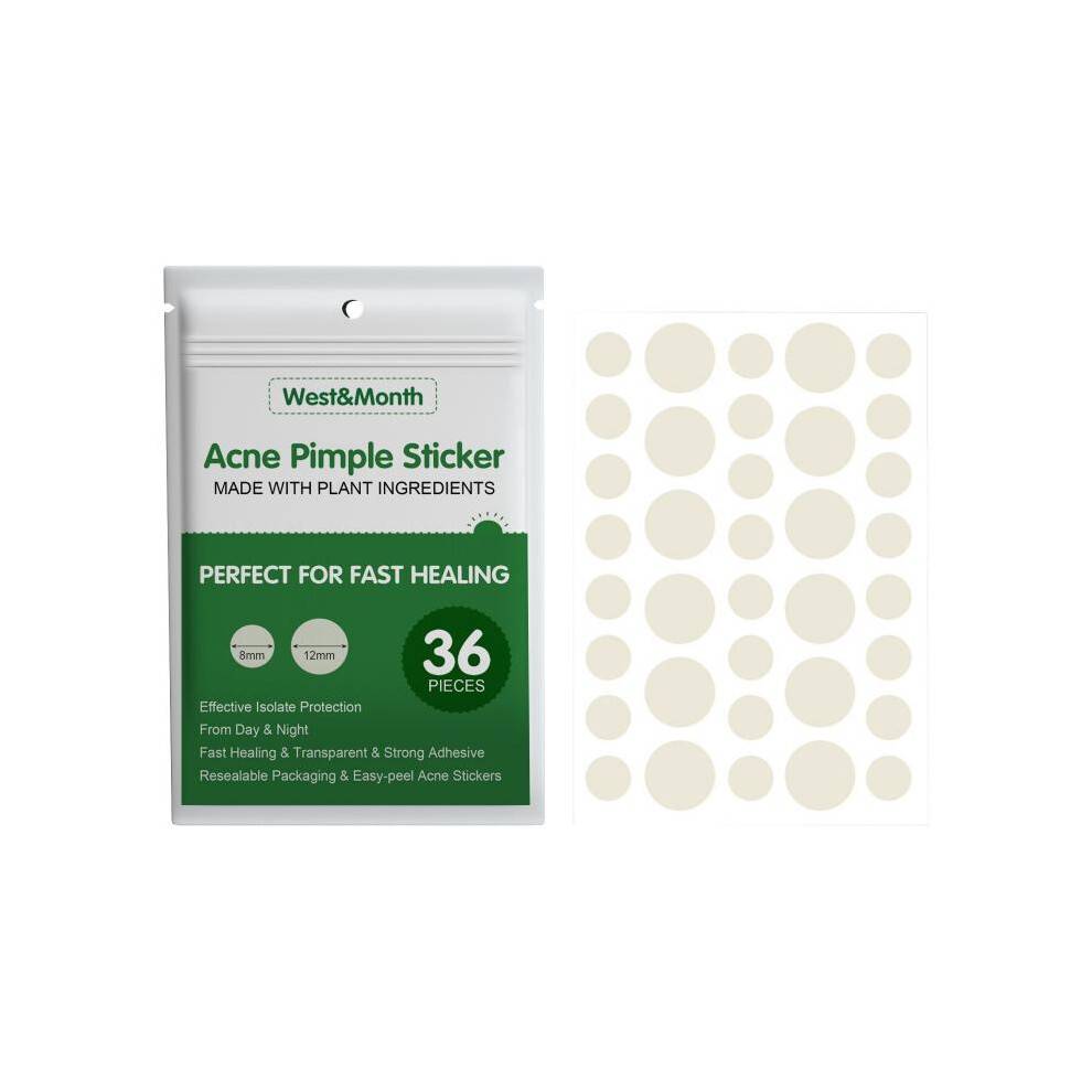 WEST MONTH Hydrocolloid Acne Patches, Invisible Makeup Patches, Waterproof Breathable, Gentle Lightweight Pimple Patches for Face, 36 Count