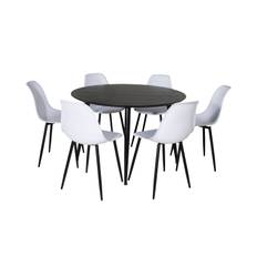 Venture Home Dipp Matgrupp 115 cm Rund med 6 Polar stolar - Svart Matgrupp & matbord med stolar