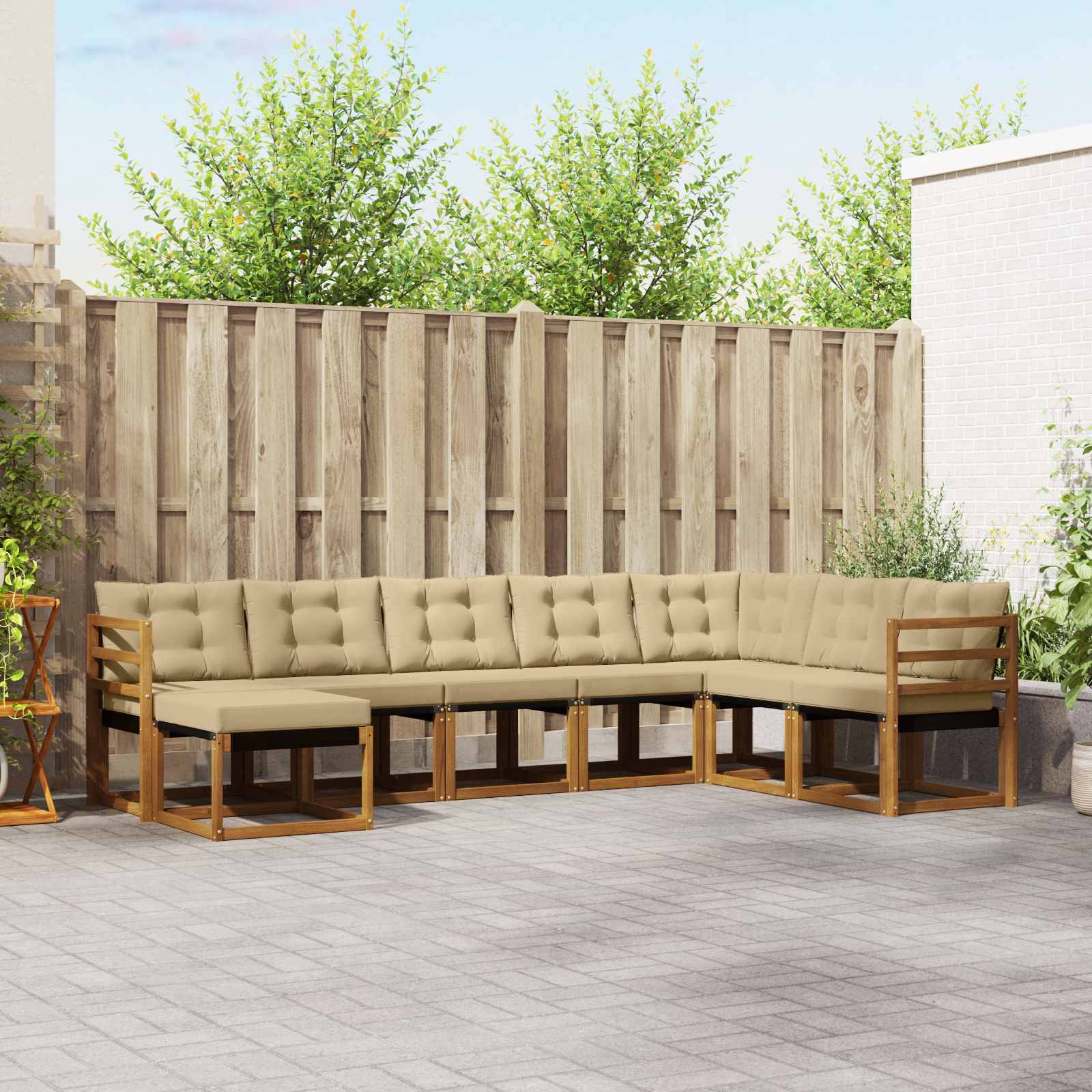 vidaXL Soffset med kudde 8 pcs Naturlig och Beige