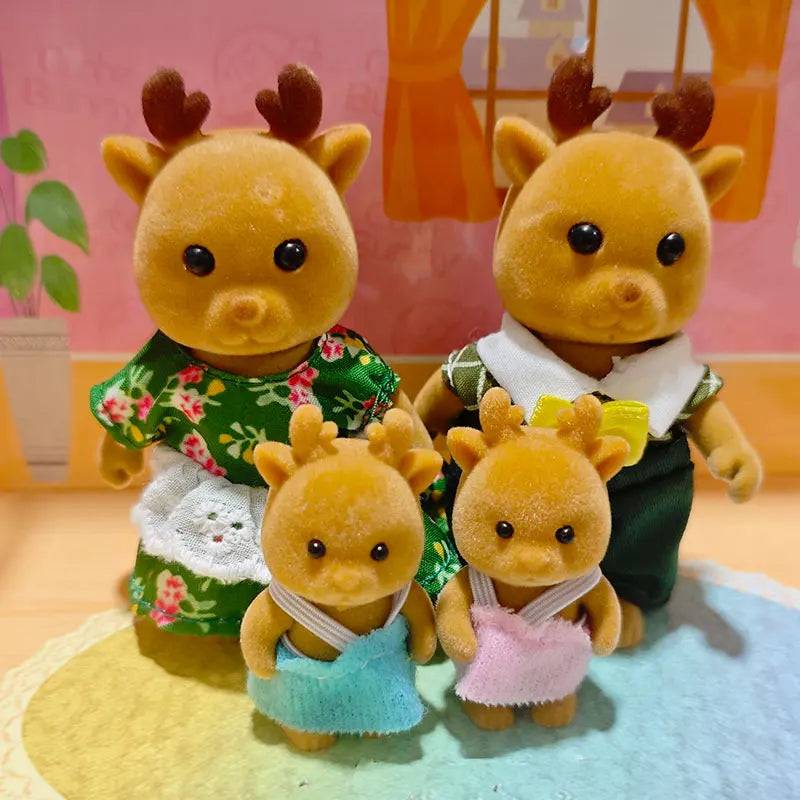 Forest Family Reindeer Rabbit Panda Animal Simulation Dollhouse Furniture Toy Set - Reindeer Family