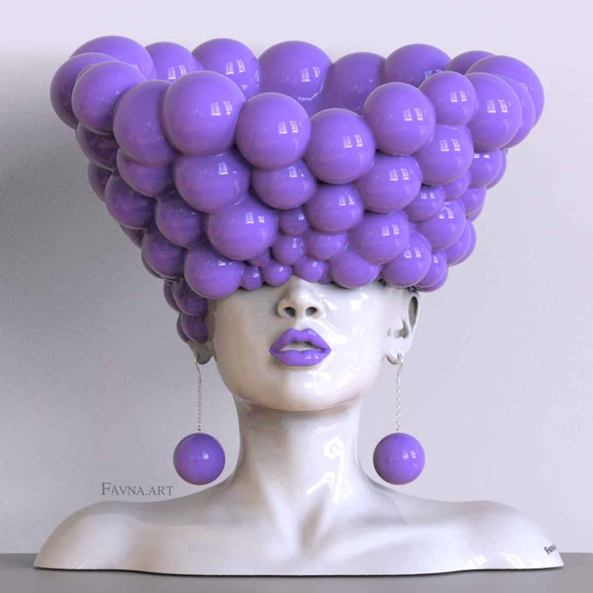 Female Bust Sculpture “Thoughts” – Lavender - H: 41 cm | 16.5 ′′ (H: 41 cm | 16.5 ′′)
