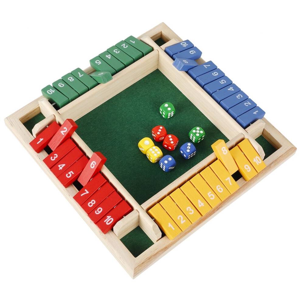 4-personers "Shut The Box"-træspil, læringsværktøj og familiespil med hurtige spillemekanismer, klassisk terningspil for børn og voksne, robust