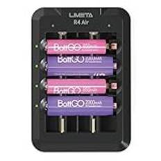 LIMETA batteriladdare AA AAA intelligent batteriladdare för 18650 cyklisk laddning USB C PD3.0 utgång snabbladdare med Bluetooth app-anslutning (R4AIR), C4 AIR