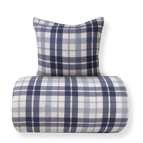 Dobbelt sengetøj 240x220 cm - Bæk og Bølge - 100% Bomulds krep - Mørkeblå tern.