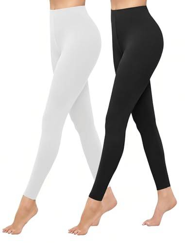 Ekouaer Termiska leggings, dam, vinter, termoleggings, varma termounderkläder, långa sportleggings, yogabyxor, byxor, Svart + vit, M
