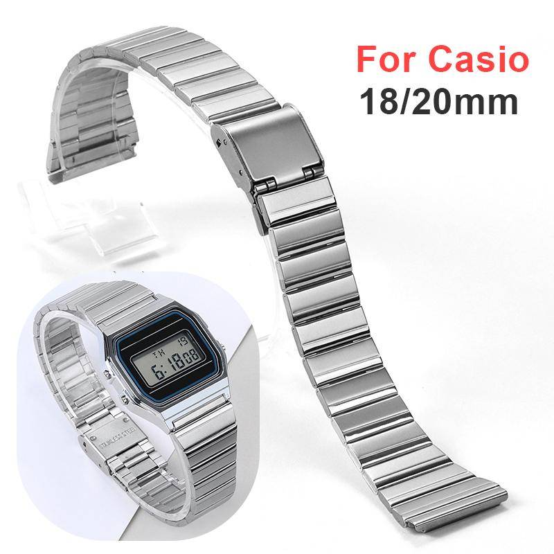 18 mm 20 mm Armbandsur i Rostfritt Stål för Casio F-91W/A158/A159/A168/A169/B650 Ultratunt Armbandsur Metallarmband Vintageband