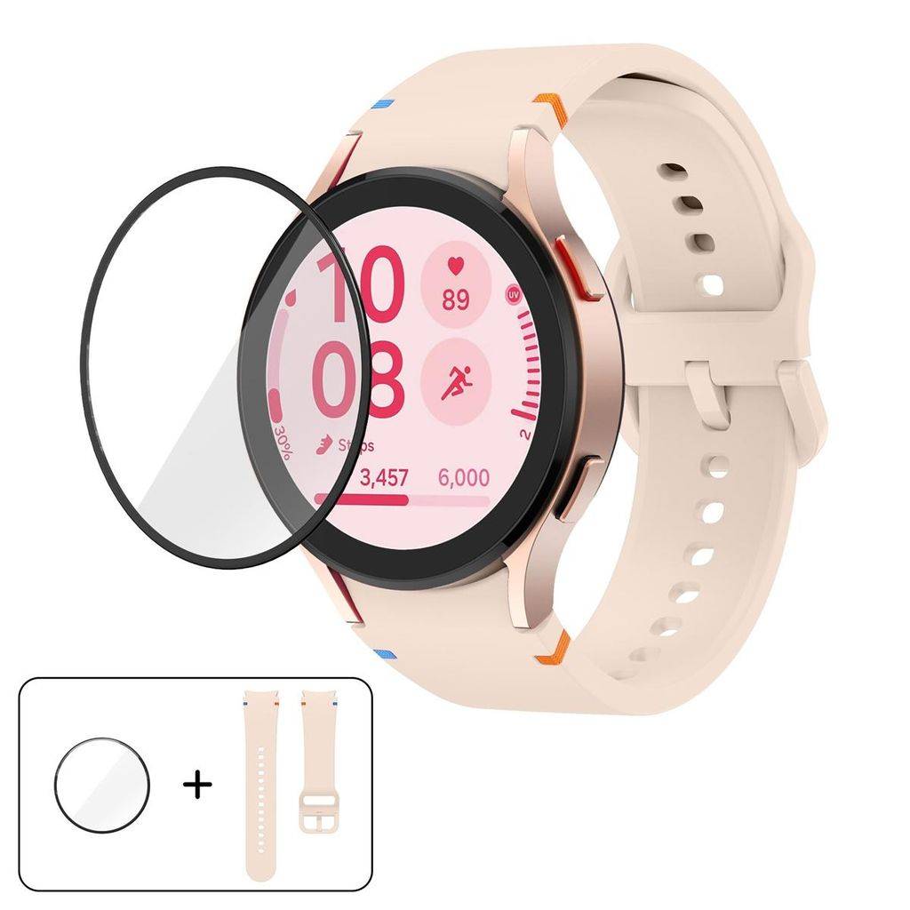 Samsung Galaxy Watch7 44mm Klockarmband i silikon + skärmskydd – Rosa