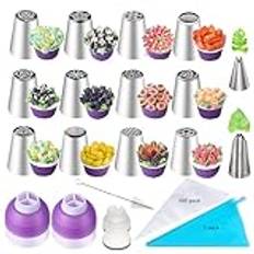 Spritstyllset 119 stycken spritpåsar med munstycken rostfritt stål ryska spritstyllar set bakredskap tårttillbehör spritstyllar gräddedispenser bakverktyg för tårtor cupcakes tårtor muffin