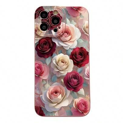 1 st lyxigt skyddande telefonskal med blommor kompatibelt med Apple / kompatibelt med Galaxy / kompatibelt med Infinix / kompatibelt med Redmi / kompa - Rosa (Multi-size)