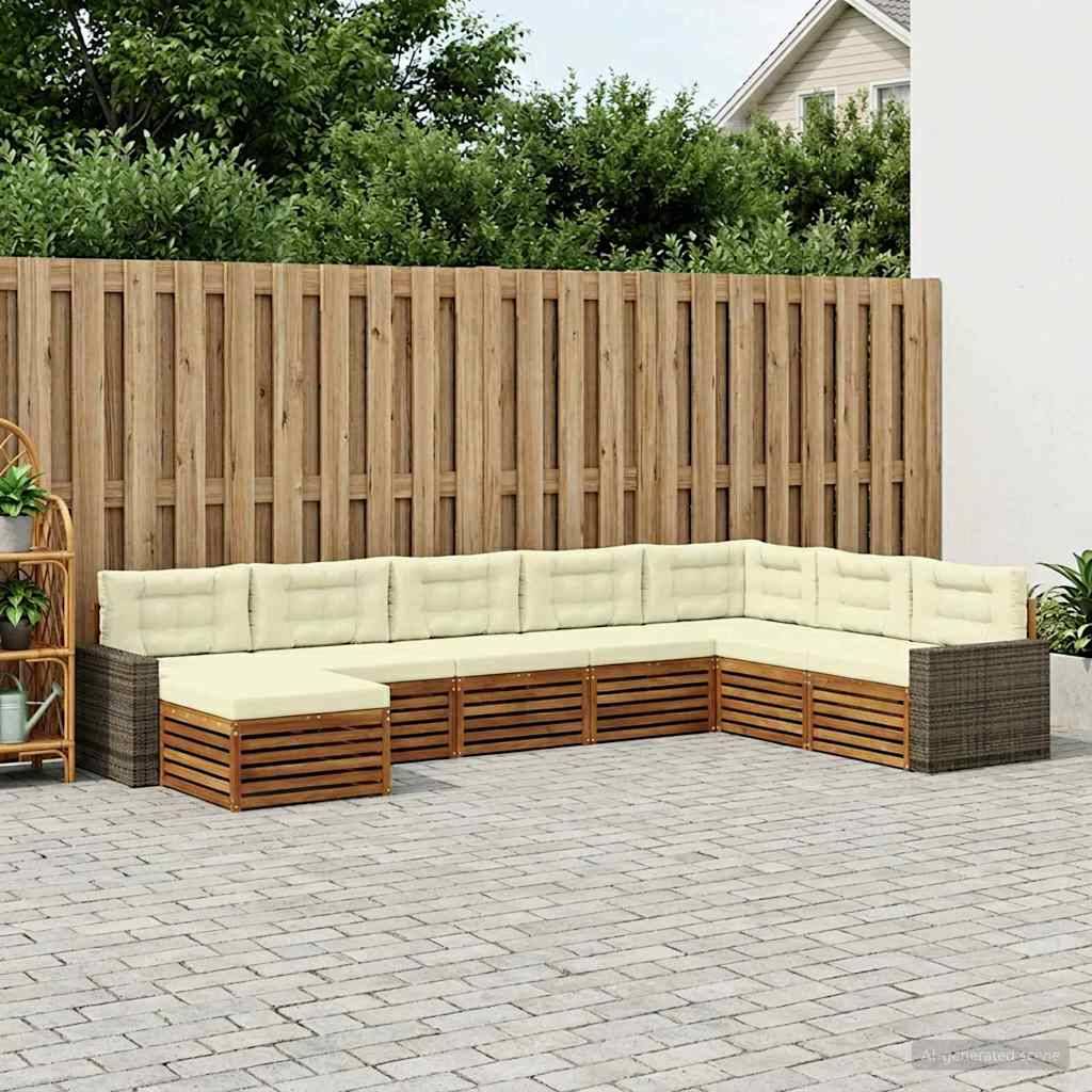 vidaXL Udendørs sofagruppe med pude 8 pcs Naturlig og Fløde