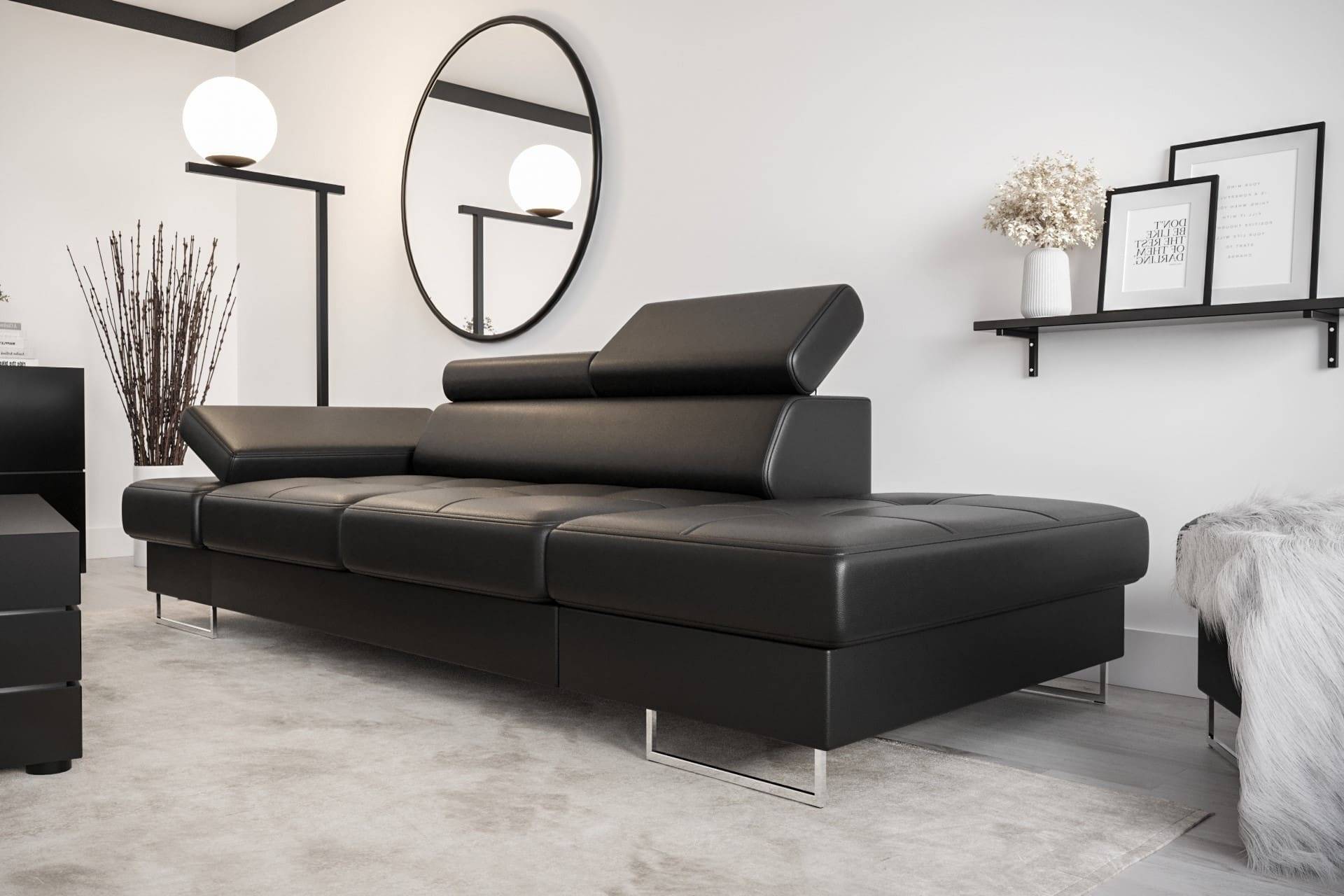 GALAKSE 2 CHAISELONG 2-personers SOFA 235 CM - Sort øko læder - MT9100 , HØJRE
