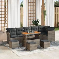 vidaXL 10 Piece Have Sofa Sæt med Puder Grå Poly Rattan Akacietræ, vidaXL 4 Piece Have Spisestue Sæt med Puder Grå Poly Rattan Akacietræ