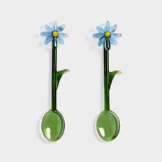 &Klevering 2 stk. Glasskeer Blå Blomster