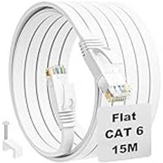 Nätverkskabel 15m Utomhus Cat6 Slim Platt Vit Ethernet Cable Extremt Långa Patchkabel Rj45 Hög Hastighet Internetkabel 1Gbps 250MHz Lan Kabel 15 Meter