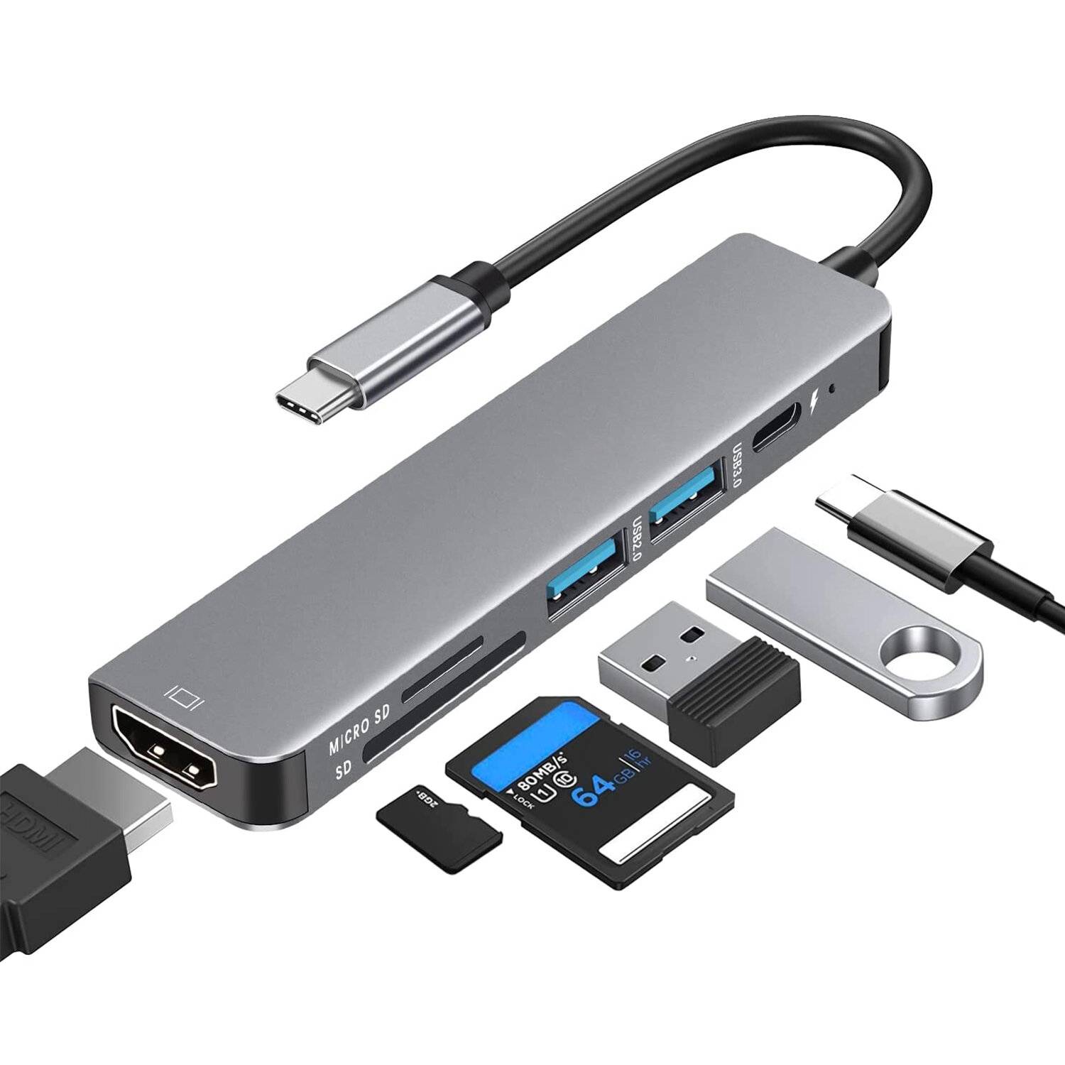 Bakeey 6-i-1 USB-C Hub-adapter HDMI 4K@30Hz USB3.0 USB-C Docking Station 100W PD-laddning SD-läsare Witch Splitter för A