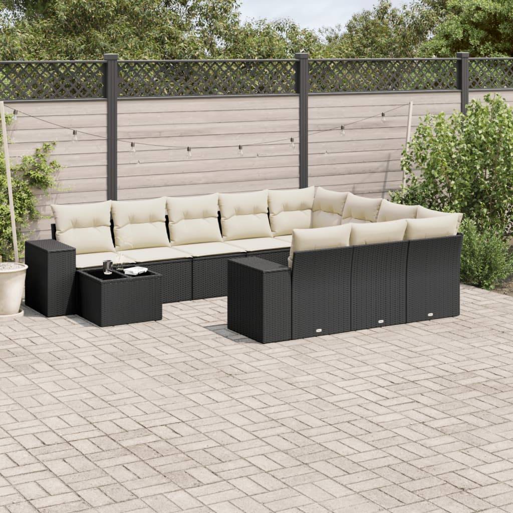 Sofasæt Til Haven 11 Dele Med Hynder Polyrattan - Sort og cremefarvet