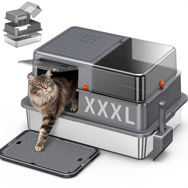 Extra Large 27 Inch High Metal Cat Litter Box, Extra Large Enclosed Detachable High Edge Cat Litter Box (suitable For Large Cats), Equipped With A Cat And Cat Pedal, Leak Proof And Easy To Clean