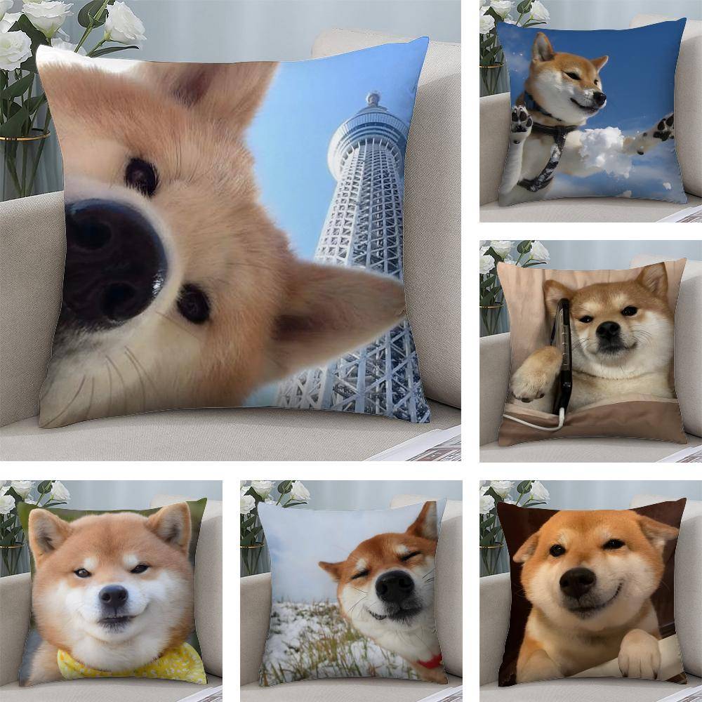 Söt Shiba Inu Kuddöverdrag Mjukt Plyschtyg Dubbelsidigt Tryckt Soffkuddöverdrag för Alla Årstider Heminredning Gåva