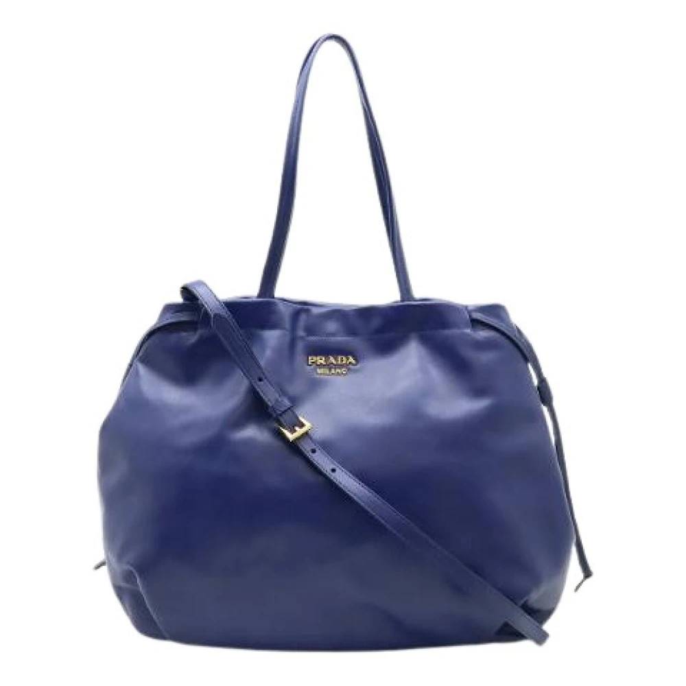 Prada Vintage Pre-owned Kalveskind 2way Tote Bag - Vintage - Dame - Blå - ONE SIZE - Uld