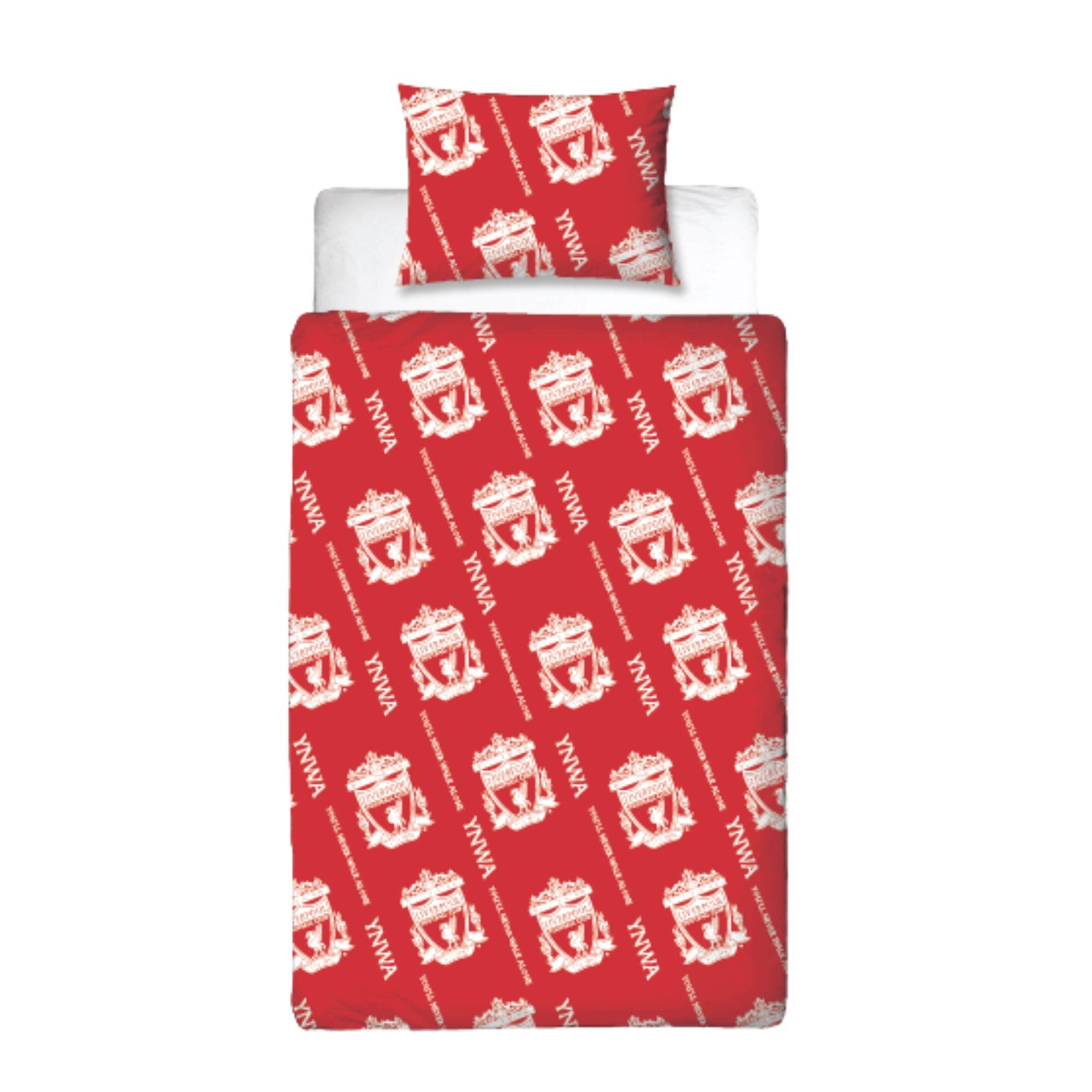 Liverpool sengetøj - 150x210 cm - Rødt vendbart sengesæt med logo - 100% bomulds sengelinned - Fodbold sengetøj