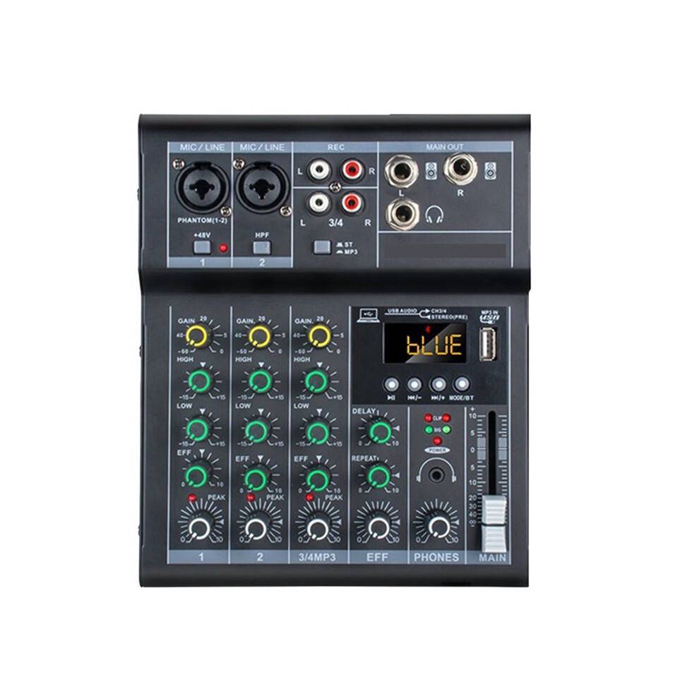 Professional Digital DJ Mixer Console 4 Channel Audio Mixer with USB Port Supports Connection Playback Black
