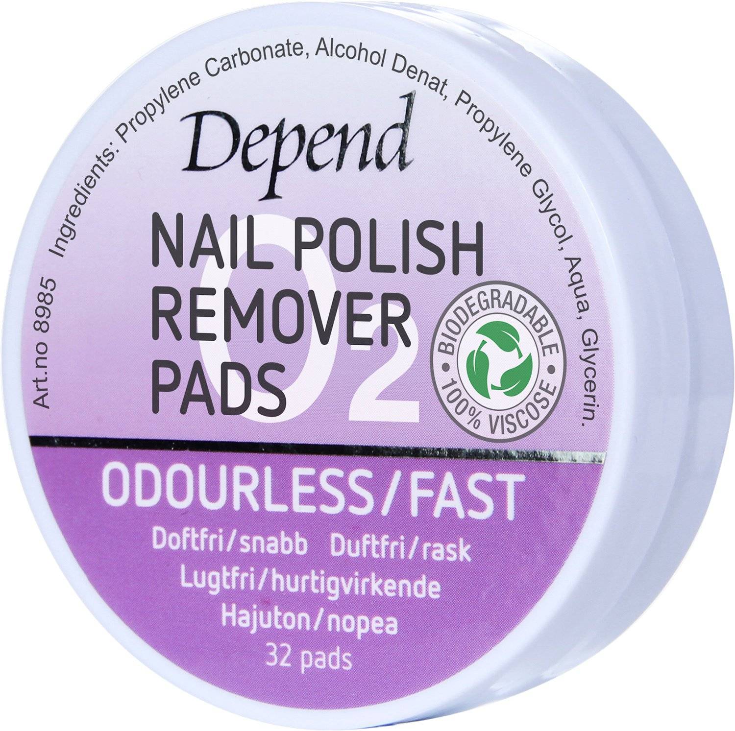 Depend Remover Pads i Display O2 - 32 stk Nagellack-borttagning Från Magasin (32 stk)