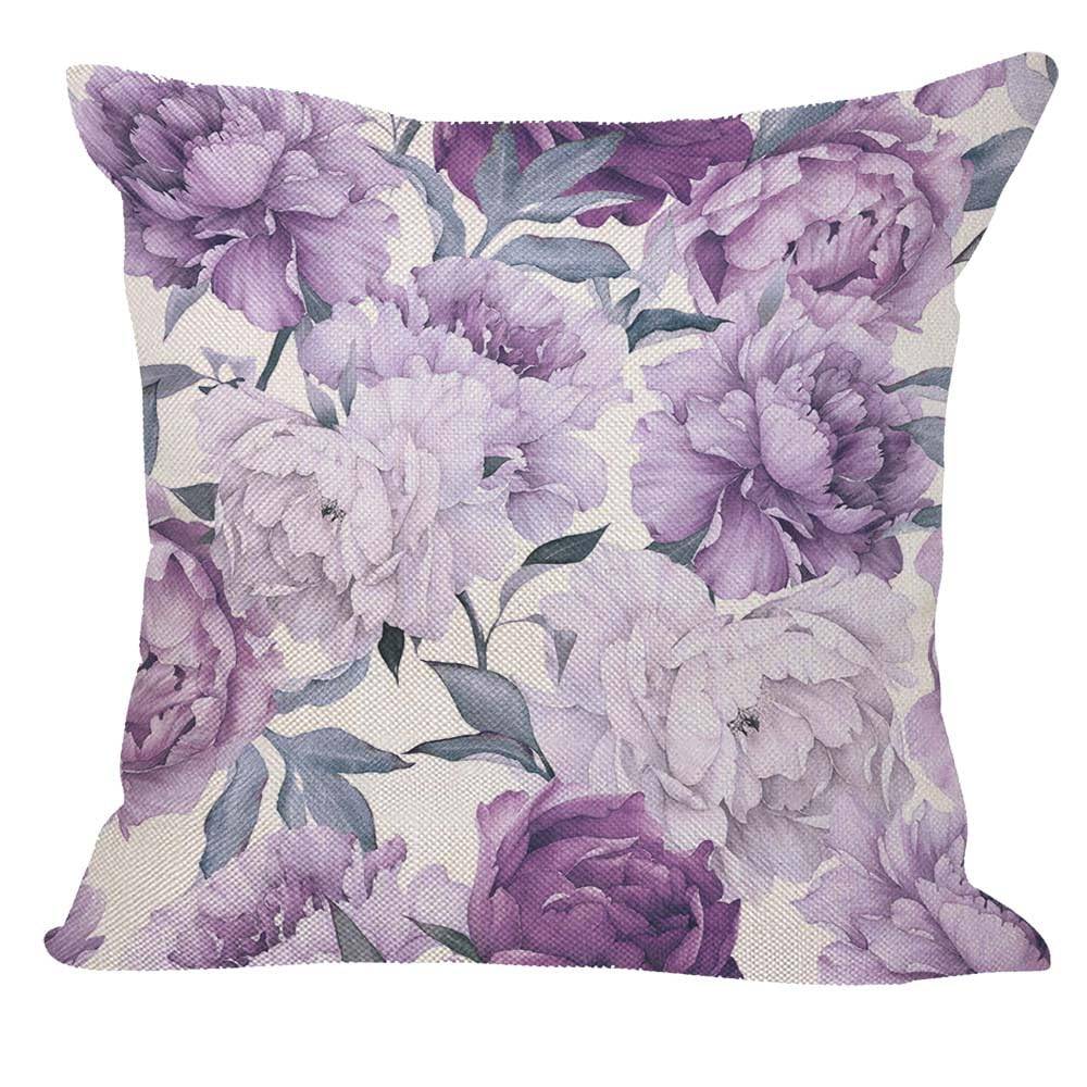 Double Sided Purple Peony Floral Decorative Pillowcase  Watercolor Flower Print D Cushion Cover for Sofa Bedroom Decor PC