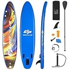 COSTWAY Stand Up paddlingbräda, uppblåsbar SUP-bräda, padelboard med säkerhetslina, paddel, pump, centerfläkt, ryggsäck och reparationssats (blå + orange, 335 x 76 x 15 cm)