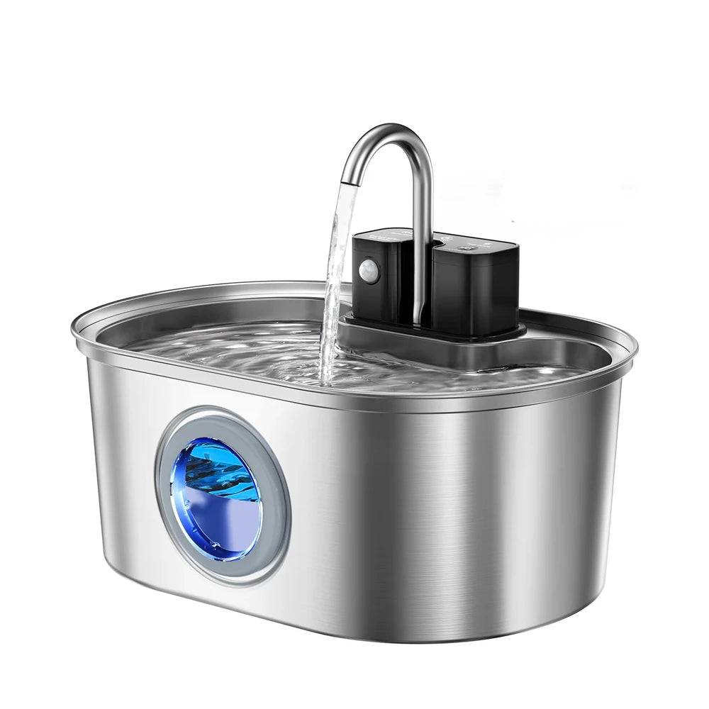 3.2L Wireless Stainless Steel Pet Water Fountain with Visual Window - Fountain